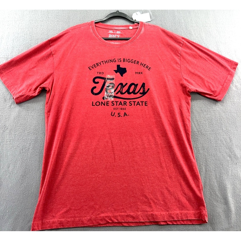 Royce Brand Shirt Mens Size 2XL Red Short Slv Tee  Everythings Bigger in Texas